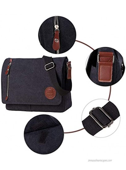 Laptop Bag 14 inch Mens Vintage Casual Fashion Canvas Messenger Bags Briefcase Crossbody Single Shoulder Bag ipad Bag Book Bag Satchel School Bag 36.8 x 7.6 x 29 cm Black