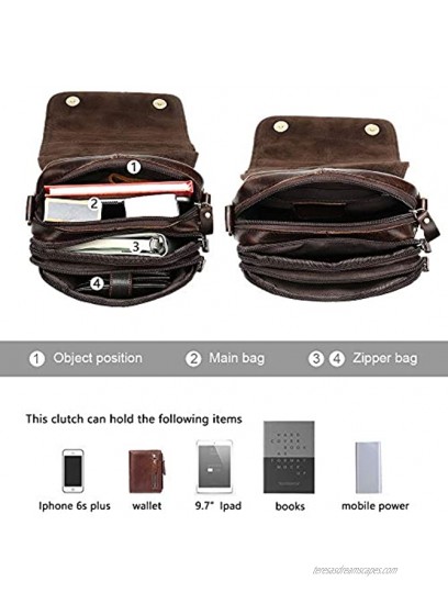 Leather Men Bag Vintage Crossbody Bags Casual Shoulder Bag IPAD Business Messenger Bag with Handle and Adjustable Shoulder Strap