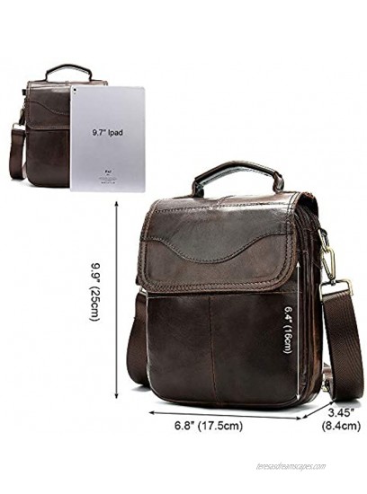 Leather Men Bag Vintage Crossbody Bags Casual Shoulder Bag IPAD Business Messenger Bag with Handle and Adjustable Shoulder Strap