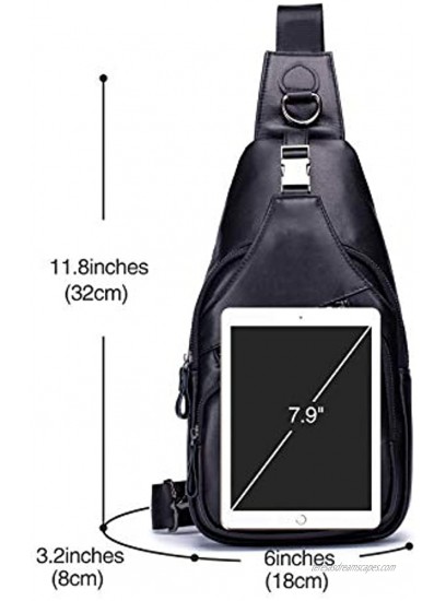 Leather Men's Sling Bag Shoulder Backpack Chest Bag Water Resistant Tote Shoulder Bag Messenger Bag for Hiking Work School Business Cycling Travel
