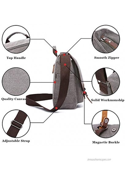 LOSMILE Men's Shoulder Bags Canvas Messenger Bag 15.6 inch Laptop Bag Satchel Bag Crossbody bag Briefcase for School and Work. Grey