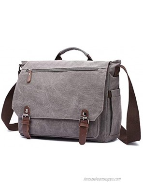 LOSMILE Men's Shoulder Bags Canvas Messenger Bag 15.6 inch Laptop Bag Satchel Bag Crossbody bag Briefcase for School and Work. Grey