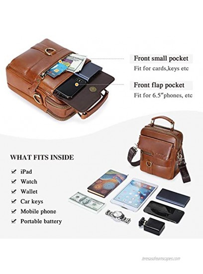 Men's Genuine Leather Shoulder Bag Handmade Crossbody Satchel Shoulder Handbag for Work School Travel