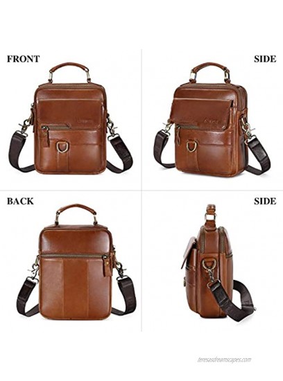Men's Genuine Leather Shoulder Bag Handmade Crossbody Satchel Shoulder Handbag for Work School Travel