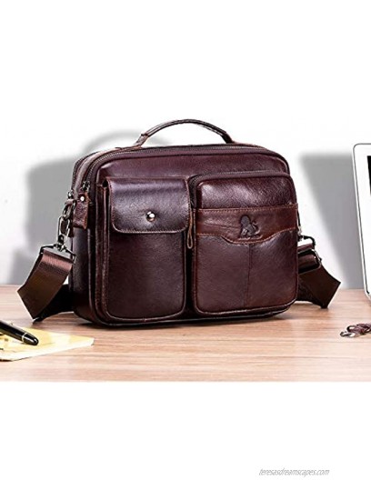 Men's Leather Messenger Bag Shoulder Bag Crossbody Bag Genuine Leather Handbag Briefcase for Work Business Office School Coffee