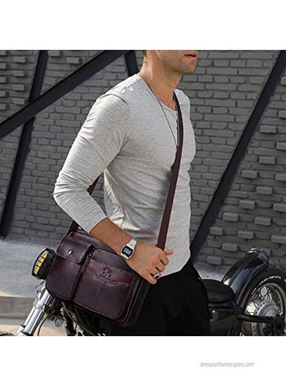 Men's Leather Messenger Bag Shoulder Bag Crossbody Bag Genuine Leather Handbag Briefcase for Work Business Office School Coffee