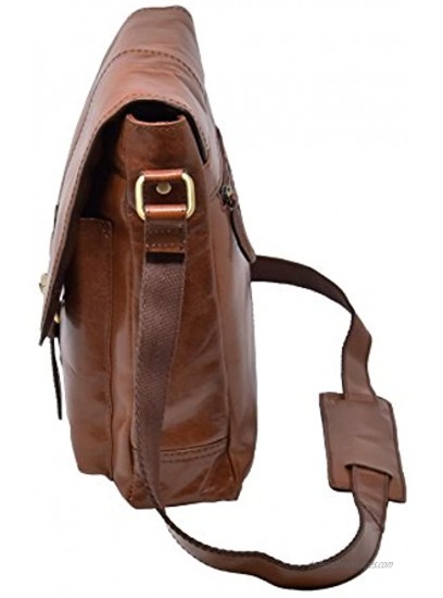 Mens Real Leather Cross body Messenger Bag A224 Chestnut Ipad pocket Satchel