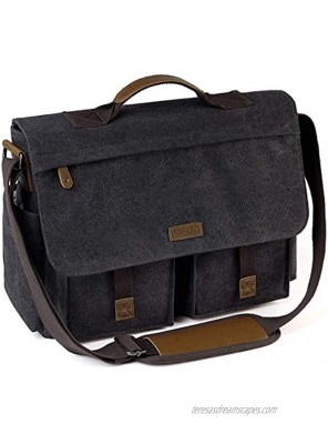 Messenger Bag Mens VASCHY Vintage Water Resistant Waxed Canvas 15.6 inch Laptop Shoulder Bag Briefcase Satchel with Padded Shoulder Strap