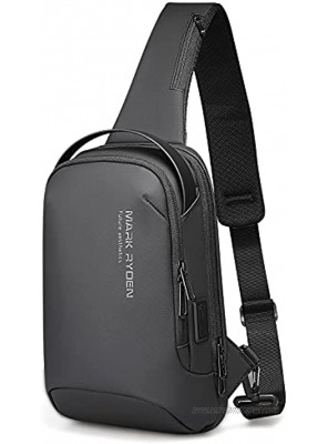 Muzee Mark Ryden Waterproof Mens Sling Bag with USB Charging Port，Lightweight Travel Shoulder Bag Fit for 7.9" Ipad