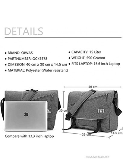 OIWAS Messenger Bags for Men Waterproof Mens Satchel Shoulder Bag Fits up to 15.6 Inch Laptop for School,Travel,Work Gray
