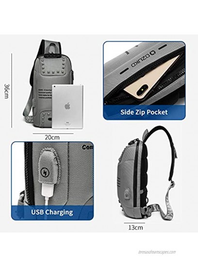 OZUKO Sling Backpack USB Anti-Theft Men'S Chest Bag Casual Shoulder Bag