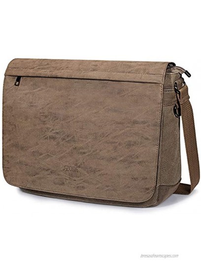 S-ZONE Laptop Messenger Bag 15.6 Inch Water Resistant PU Leather Canvas Satchel Crossbody Shoulder Briefcase