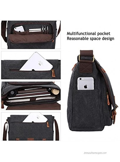S-ZONE Men's Messenger Bag Crossbody Shoulder 15.6 Inch Laptop Vintage Canvas Briefcase Satchel for Work School Traveling Daily Use Multiple Pocket
