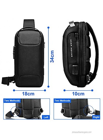 Sling Bags for Men Chest Shoulder Cross Body Backpack with USB Charging Port Fit for 7.9 iPad Water Resistant Lightweight Anti Theft Password Lock for Outdoor Travel