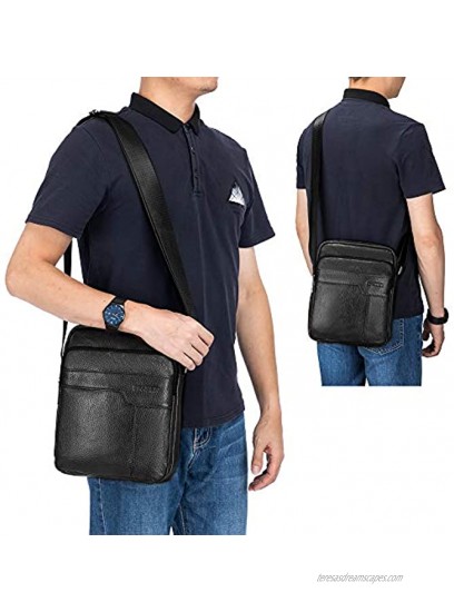 SPAHER Men Genuine Soft Leather Handbag Shoulder Bag Business Messenger Backpack Crossbody Casual Tote Sling Travel bag For Tablet Wallet Purse with Adjustable Strap Black