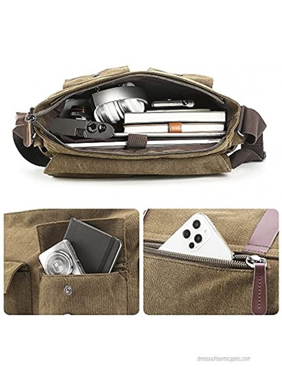 Verlenpaple Canvas Messenger Bag Men's Shoulder Bag with Multiple Pocket Vintage Shoulder Bag medium for School Work Travel