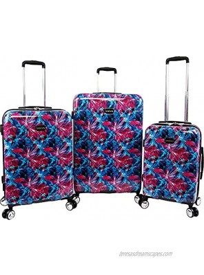 BEBE Women's Tina 3pc Spinner Suitcase Set Blue Pink Lily One Size
