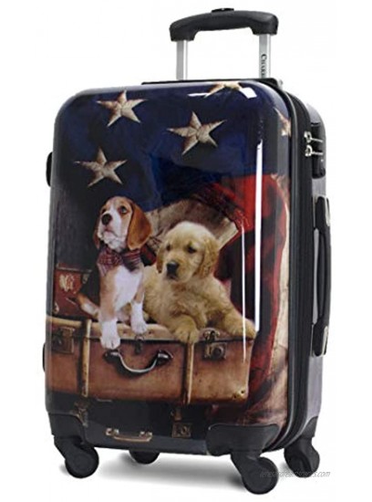 Chariot Printed Expandable Hardside Spinner Luggage Set Freedom Pups 3-Piece 20 24 28