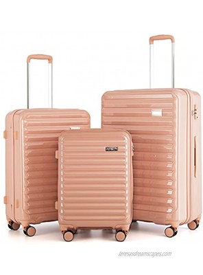 Coolife Luggage Suitcase 3 Piece Set expandable only 28” ABS+PC Spinner suitcase with TSA Lock carry on 20 in 24in 28in sakura pink