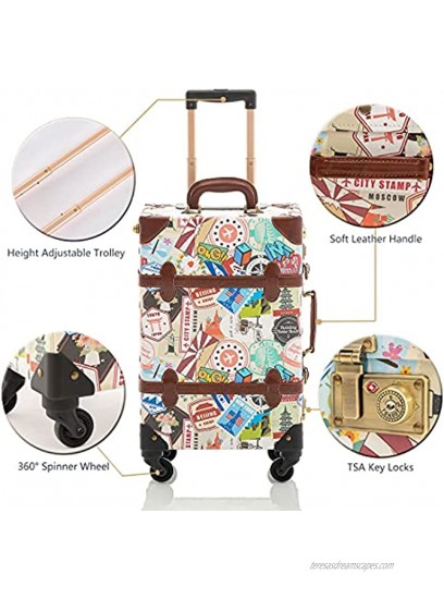 COTRUNKAGE Small 20 Vintage Luggage Set 2 Pieces Carry On Suitcase for Womens Stamp 13 & 20