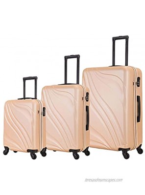 French World Set of 3 Hard and Solid Suitcases 50 cm 60 cm 70 cm Champagne