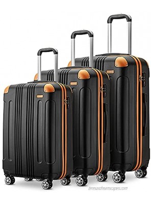 JOYWAY Luggage 3 Piece Set Suitcase Lightweight Hardshell TSA Lock Spinner black&yellow