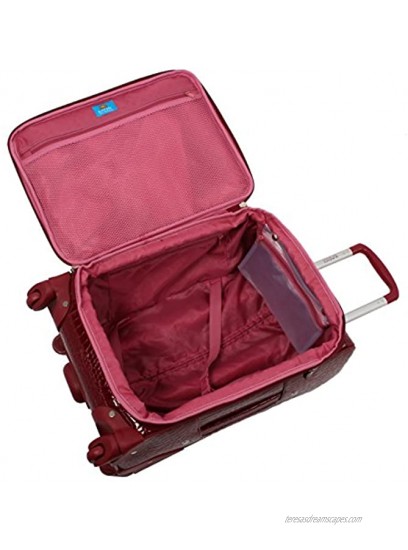 Kathy Van Zeeland Croco PVC Designer Luggage 4 Piece Softside Expandable Lightweight Spinner Suitcases Travel Set includes a Dowel and Shopper Bags 20-Inch Carry On & 28-Inch Suitcase Burgundy