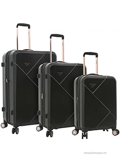 kensie Women's Dawn Hardside 3-Piece Spinner Luggage Set Black 20 24 28