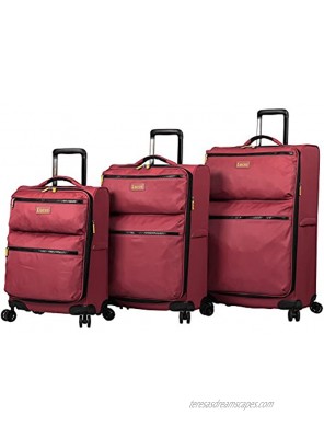 Lucas Designer Luggage Collection 3 Piece Softside Expandable Ultra Lightweight Spinner Suitcase Set Travel Set includes 20 Inch Carry On 24 Inch & 28 Inch Checked Suitcases Red