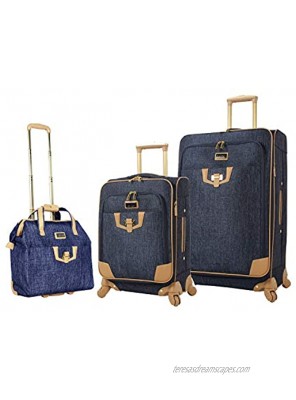 Nicole Miller 3 Piece Softside Luggage Expandable Lightweight Suitcase Set Includes 15 Inch Under Seat Bag 20 Inch Carry On & 28 Inch Checked Suitcase with Spinner Wheels One Size Paige Navy
