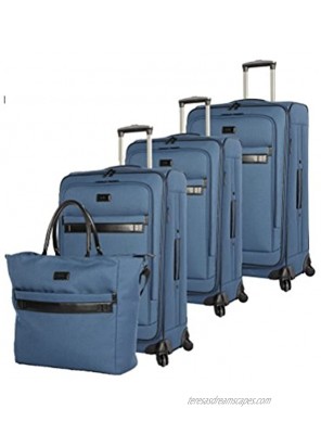 Nicole Miller New York Coralie Collection 4-Piece Luggage Set: 28" 24" 20" Expandable Spinners and Tote Bag Blue One Size
