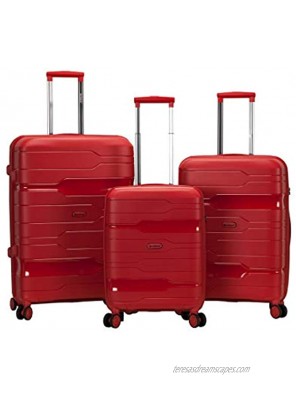 Rockland Linear 3-Piece Hardside Spinner Wheel Luggage Set Red 19 23 27