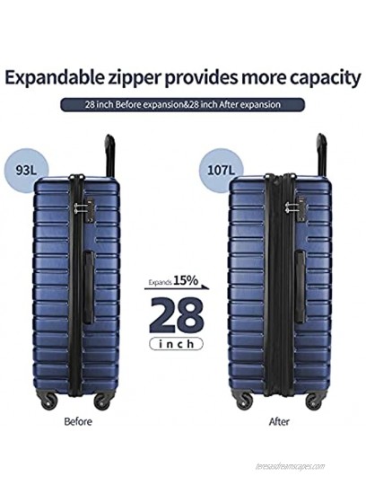 SHOWKOO 3 Piece Luggage Sets Expandable ABS Hardshell Hardside Lightweight Durable Spinner Wheels Suitcase with TSA Lock Deep blue