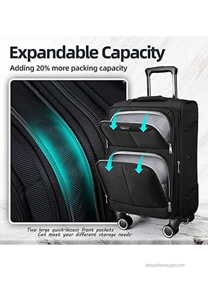 SHOWKOO Luggage Sets 3 Piece Softside Expandable Lightweight Durable Suitcase Sets Double Spinner Wheels TSA Lock Black 20in 24in 28in­