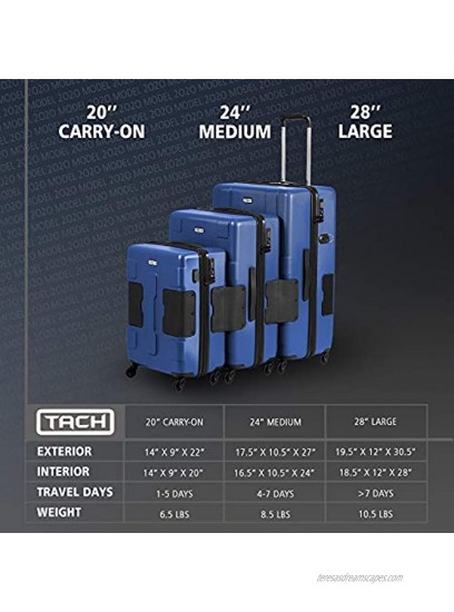 TACH V3 Hard Shell 3 Piece Luggage Set 22 24 & 28 inch Luggage | Carry On Medium & Large Checked Suitcases | Patented Built-In Connecting System | Rolling Suitcase Links 6 Bags Midn Blue