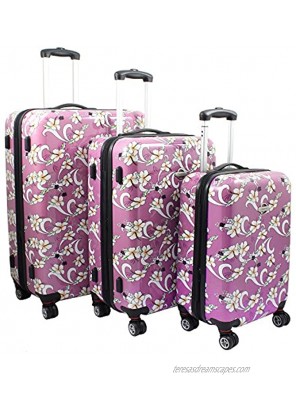 TRANSWORLD Tropical Flower 3-piece Expandable Spinner Luggage Set Pink