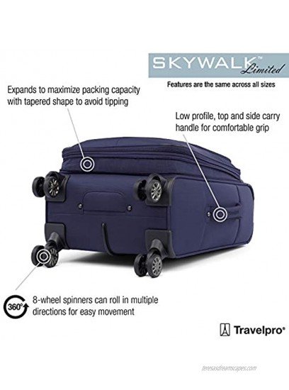 Travelpro Skywalk Limited 3 Piece Spinner Suitcase Set Softside Expandable Travel Luggage with Spinning Wheels – Carry On & Checked Bags Blue