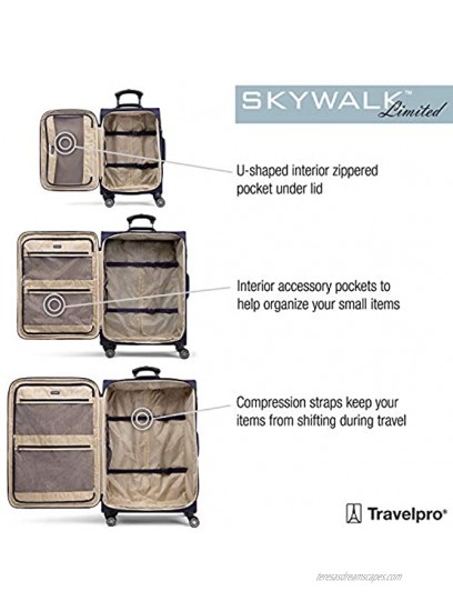 Travelpro Skywalk Limited 3 Piece Spinner Suitcase Set Softside Expandable Travel Luggage with Spinning Wheels – Carry On & Checked Bags Blue