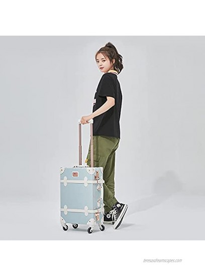 UNIWALKER 2 Piece Vintage Luggage Set 26inch Spinner Trunk with 20inch Carry on Cute Suitcase for Women Embossed Blue