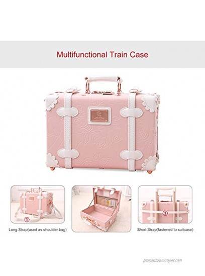 UNIWALKER Vintage Suitcase Set 24 inch Retro Spinner Trunk Luggage with 12 inch Train Case for Women Embossed Pink