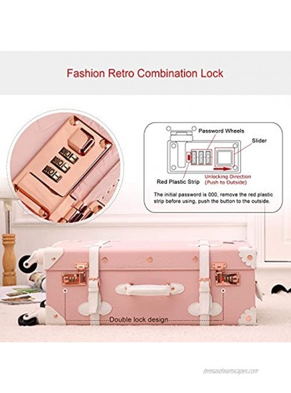 UNIWALKER Vintage Suitcase Set 24 inch Retro Spinner Trunk Luggage with 12 inch Train Case for Women Embossed Pink