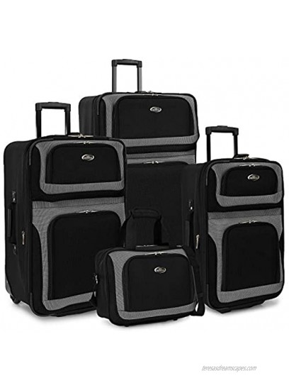 U.S. Traveler New Yorker Lightweight Softside Expandable Travel Rolling Luggage Set Black Grey 4-Piece 15 21 25 29