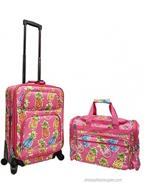 World Traveler 2-Piece Carry-On Expandable Spinner Luggage Set Pineapple Pink One Size