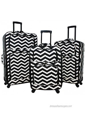 World Traveler 3-piece Expandable Spinner Luggage Set-Black White Chevron One Size