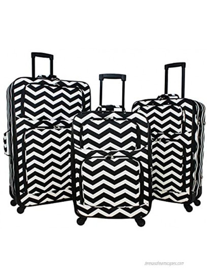 World Traveler 3-piece Expandable Spinner Luggage Set-Black White Chevron One Size