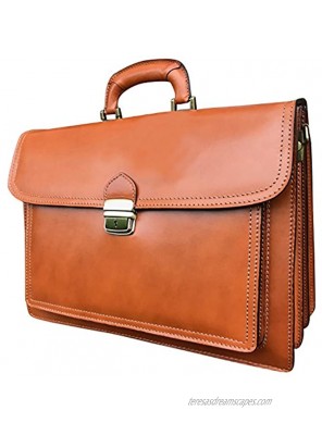 16 Hand-Crafted in Italy Tan Briefcase Designer Leather Laptop Satchel Portfolio Messenger Bag