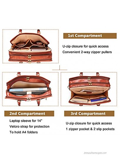 Banuce Full Grains Italian Leather Briefcase for Women Handbags 14 Business Laptop Bag Tote Attache Case Ladies Messenger Satchel Purses Brown