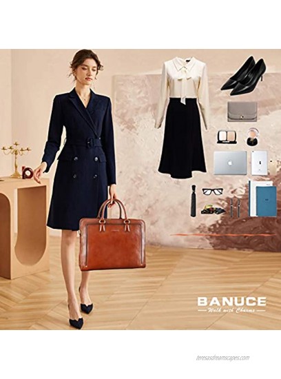 Banuce Full Grains Italian Leather Briefcase for Women Handbags 14 Business Laptop Bag Tote Attache Case Ladies Messenger Satchel Purses Brown