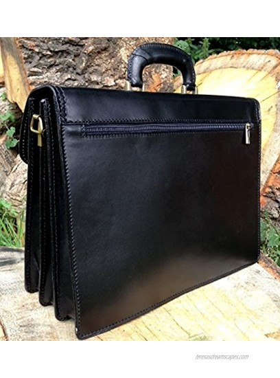 Black Leather Briefcase Hand Made in Italy Laptop Satchel Bag