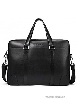 BOSTANTE Mens Leather Messenger Shoulder Bag 15.6 Inch Laptop Bag Large Briefcase Business Office Work Handbags with Zipper Compartments Black